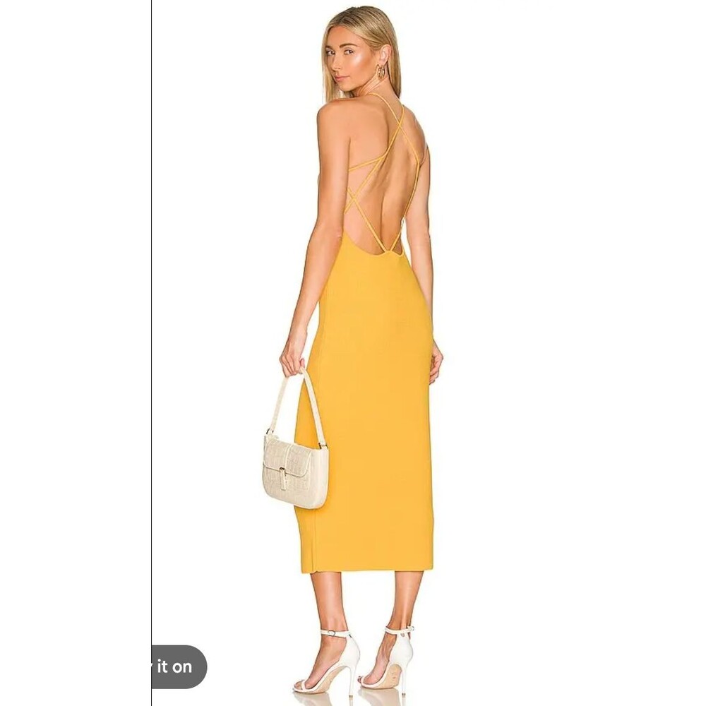 The Sei Strappy Textured Halter Knit dress Yolk Yellow S